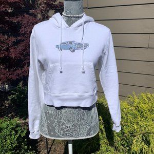 White Cropped Brandy Melville Graphic Hoodie